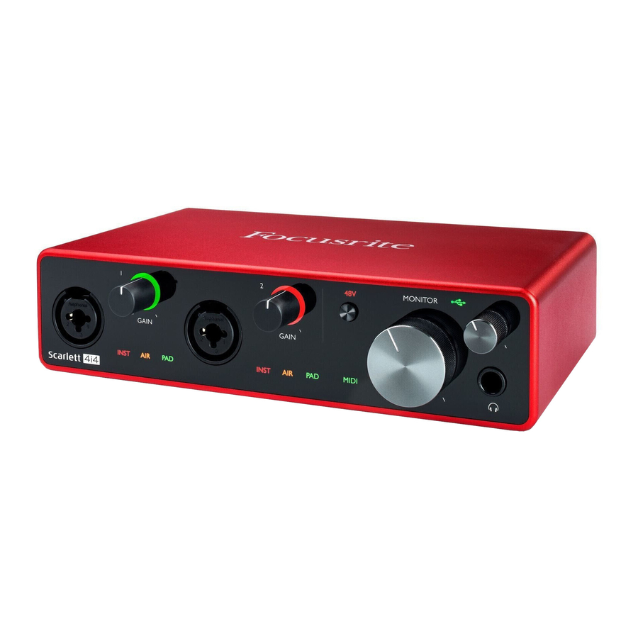 Focusrite Scarlett 4i4 3e generatie voorpaneel Focusrite Scarlett 4i4 3e generatie voorpaneel