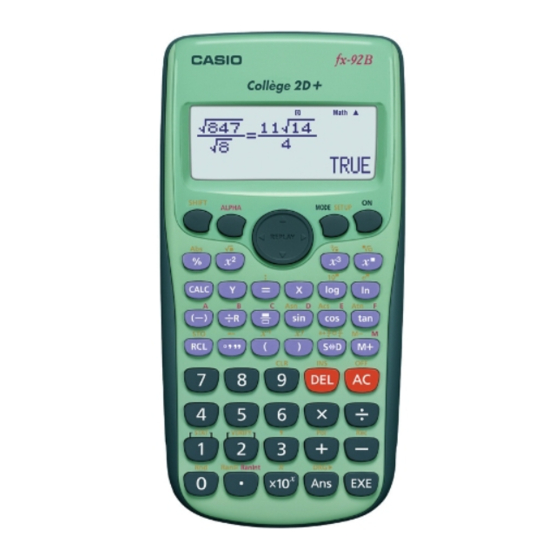 Casio fx-92B College 2D+ Gebruiksaanwijzing