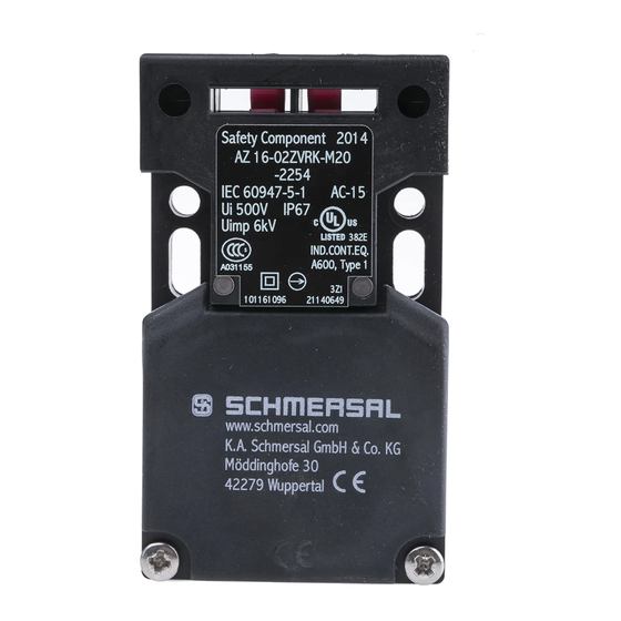 schmersal AZ 16-02ZVRK-M20-2254 Instructies