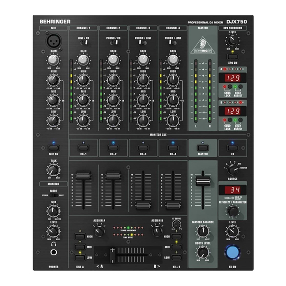 Behringer PRO MIXER DJX750 Gebruiksaanwijzing