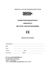 Brink RENOVENT III Installatievoorschrift