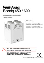 Vent-Axia Econiq 450 Installatie- En Gebruikershandleiding