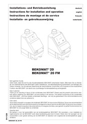 Beko BEKOMAT 20 Installatie- En Gebruiksaanwijzing