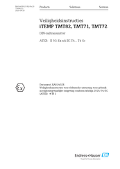 Endress+Hauser iTEMP TMT82 Bedienings- En Veiligheidsinstructies