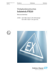 Endress+Hauser Soliswitch FTE20 Bedienings- En Veiligheidsinstructies