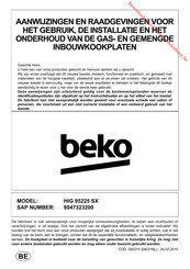 Beko HIG 95225 SX Aanwijzingen Voor Installatie En Aansluiten