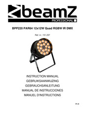 Beamz professional BPP220 PAR64 12x12W Quad RGBW IR DMX Gebruiksaanwijzing