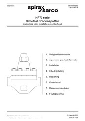 Spirax Sarco HP70 Series Instructies Voor Installatie En Onderhoud