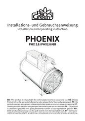 Bio Green PHOENIX PHX2.8/GB Installatie- En Bedieningsinstructies