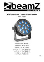 Beamz professional BAC506B ProPar 12x18W 6-1 HEX DMX IR Gebruiksaanwijzing
