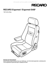 RECARO Ergomed SAD Handleiding