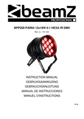 Beamz professional BPP200 PAR64 12x18W 6-1 HEXA IR DMX Gebruiksaanwijzing