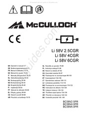 McCulloch Li 58V 2.5CGR Gebruiksaanwijzing