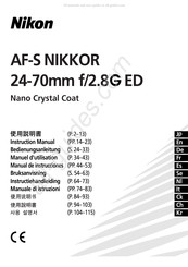 Nikon AF-S NIKKOR 24-70mm f/2.8 ED Instructiehandleiding